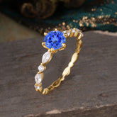 Round Cut Classic Sapphire Engagement Ring Pave Promise Ring